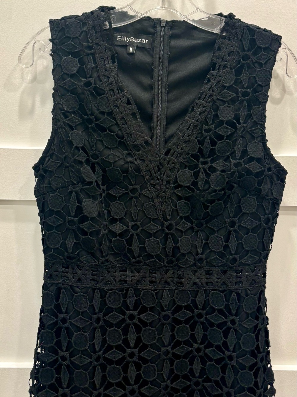 EllyBazar Black Crochet Midi Dress with V-Neck - Picture 2 of 7
